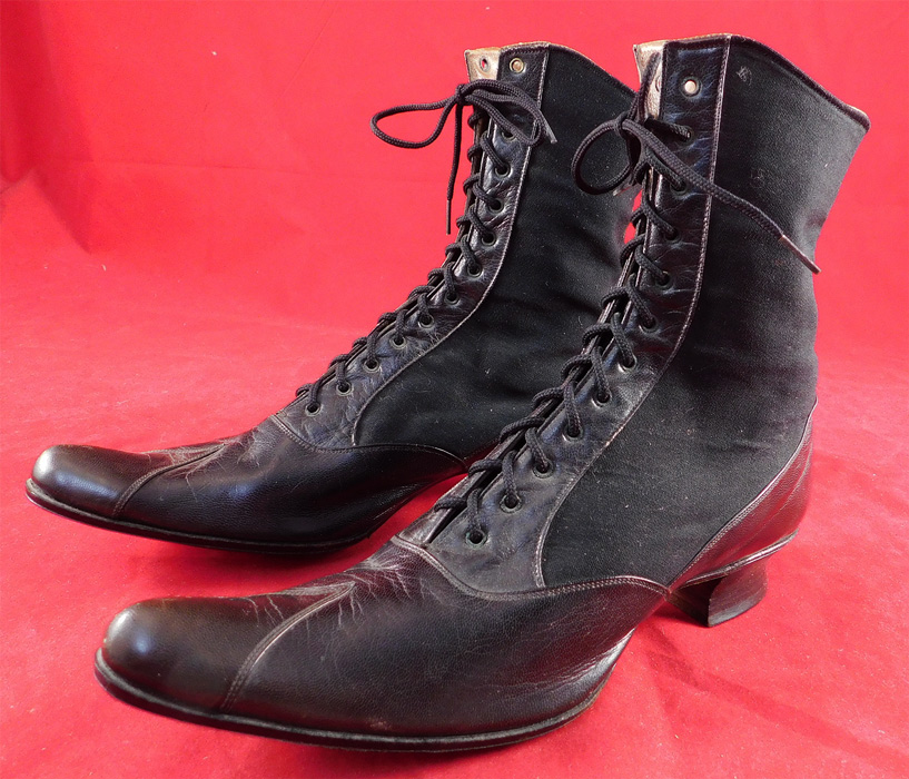 Victorian F. Mayer B & S Co. Unworn Black Wool Cloth Leather Laceup Boots
They are stamped on the bottom leather soles "Milwaukee F. Mayer B. & S. Co. Trade Mark Custom Made" shoe company. 