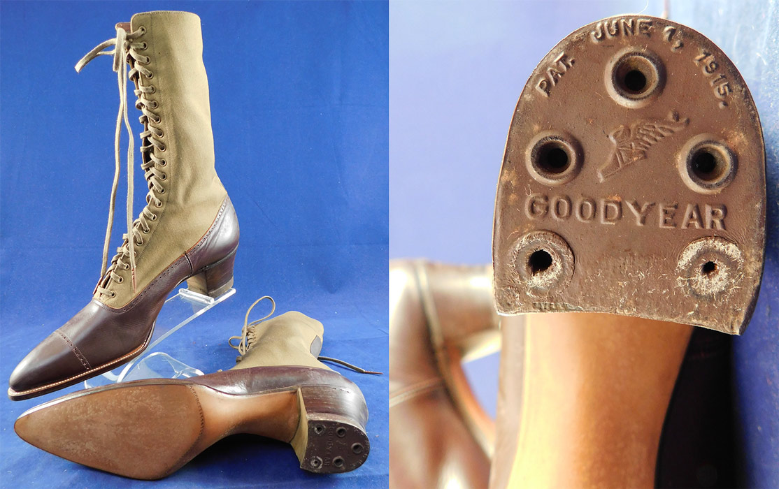Unworn Edwardian Two Tone Brown High Top Laceup Cloth Boots & Spiderweb Shoe Box
The boots measure 10 1/2 inches tall, 10 1/2 inches long, 2 3/4 inches wide, with 2 inch high heels and are approximately a US size 7 or 7 1/2 narrow width. They have never been worn and are old store stock stored away in a basement of the store, vintage deadstock and are in excellent wearable condition. These are truly a wonderful piece of quality made wearable shoe art!