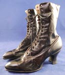 Vintage Victorian Unworn Black Leather High Top Lace-up French Spool Heel Boots
