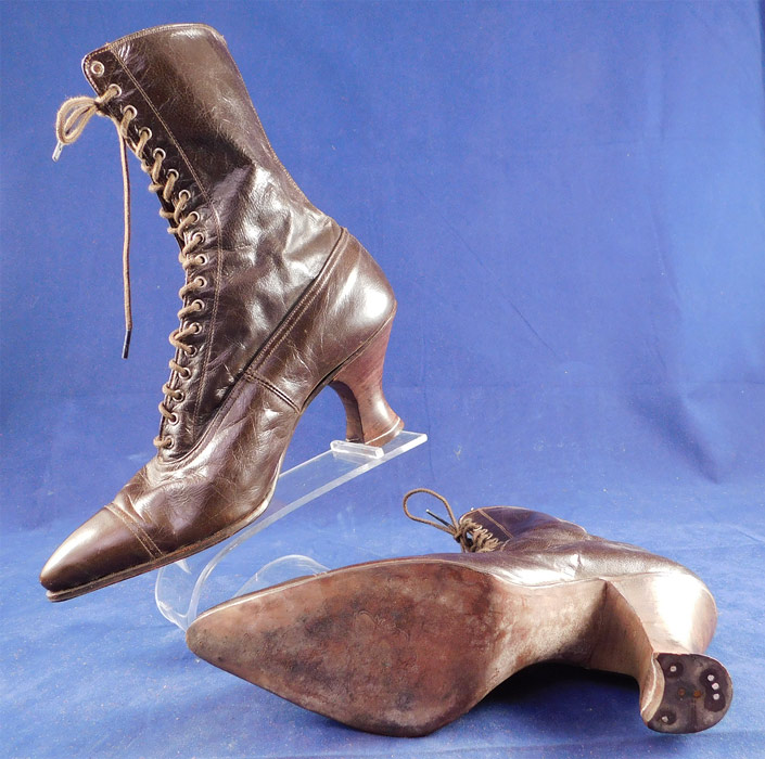 Edwardian Vintage Broadway Girl Women's Brown Leather High Top Lace-up Boots
These are truly a wonderful piece of quality made wearable shoe art!