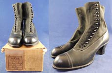 Unworn Edwardian Gunmetal Gray Black Leather Cloth High Top Button Boots Box
