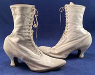 Victorian Antique White Canvas High Top Lace-up Boots French Spool Heels
