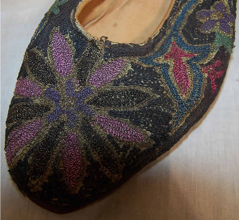 Ottoman Turkish Metal Embroidery Slipper Shoes Close up.