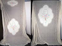 Antique Embroidered Flower Basket Tambour Net Lace Bedspread