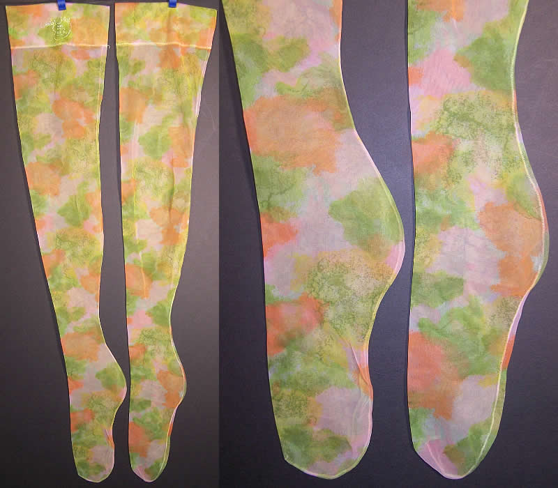 Vintage Water Colors Pastel Thigh High Nylon Stockings Front view.