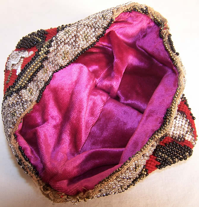 Victorian Beaded Needlepoint Magnolia Pouch Purse Back View.