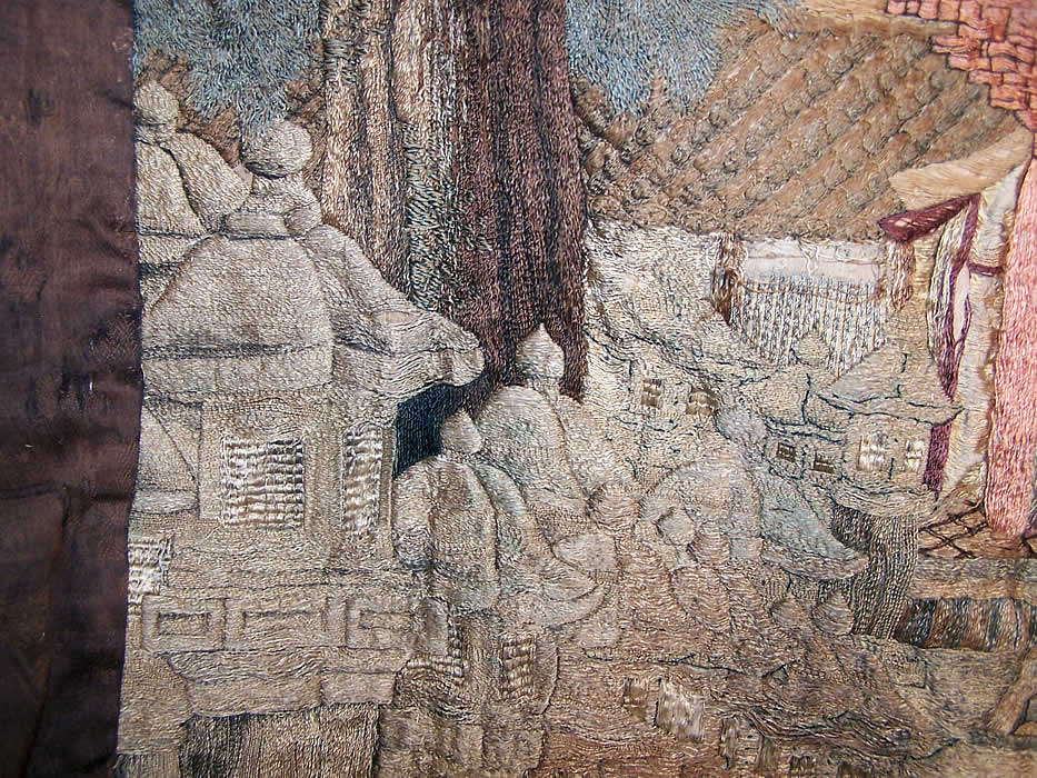 Antique Japanese Silk Embroidered Wall Hanging Tapesrty