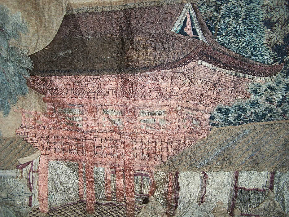 Antique Japanese Silk Embroidered Wall Hanging Tapesrty