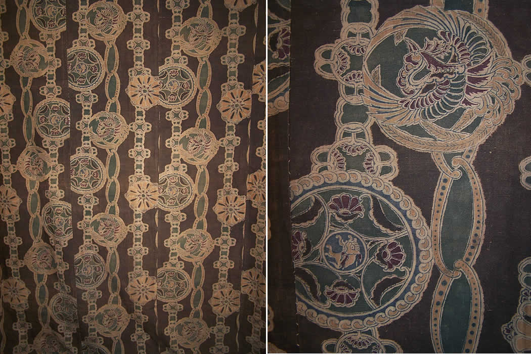 Antique Japanese Silk Embroidered Wall Hanging Tapesrty Close up.