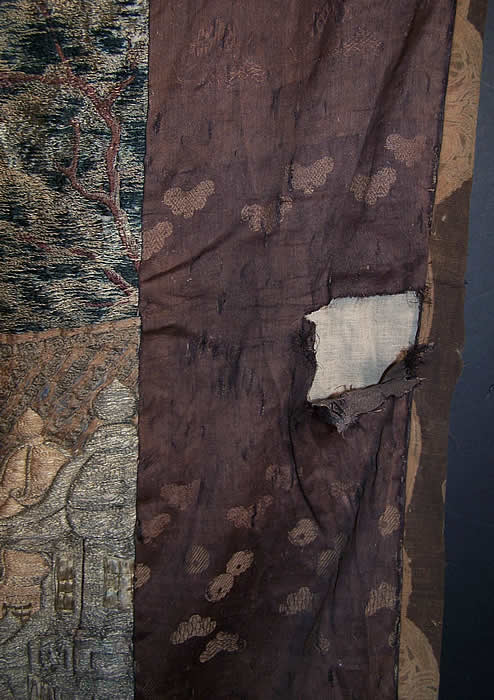 Antique Japanese Silk Embroidered Wall Hanging Tapesrty Close up.