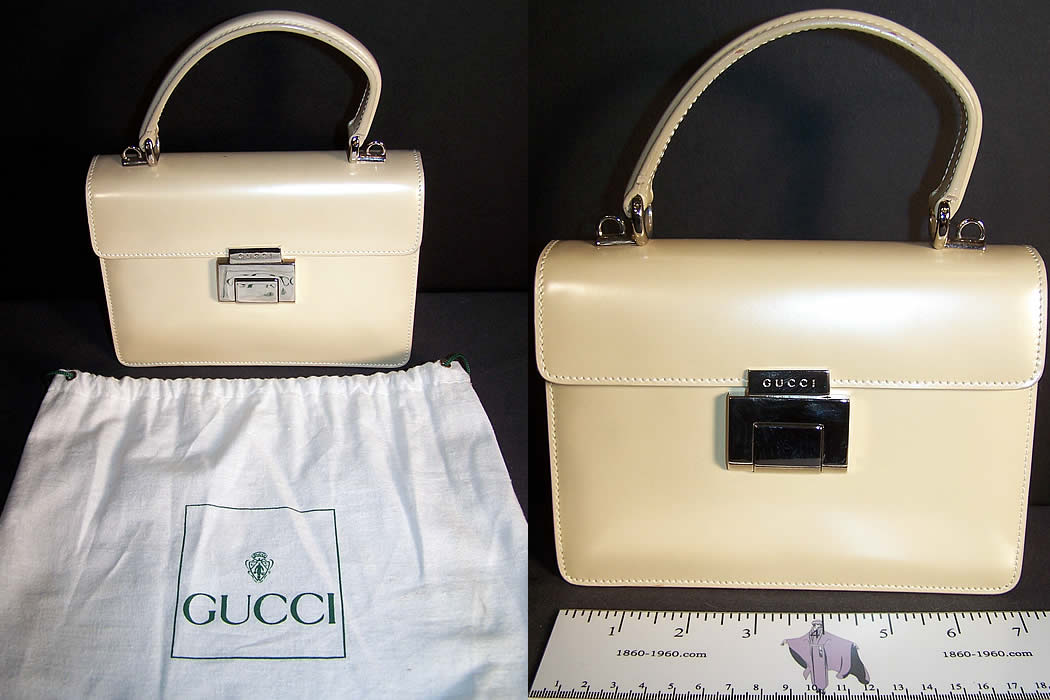 Gucci Cream Patent Leather Small Shoulder Bag Purse