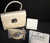 Gucci Cream Patent Leather Small Shoulder Bag Purse