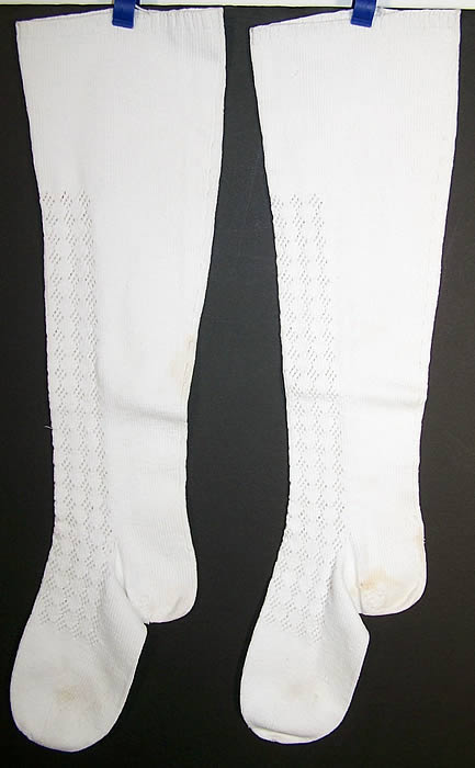 Victorian Hand Knit White Wool Stockings Socks