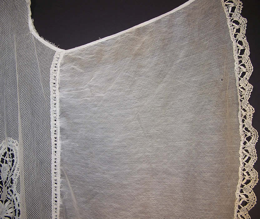 Antique Cluny Bobbin Lace Net Bedspread & Pillow Sham side view.