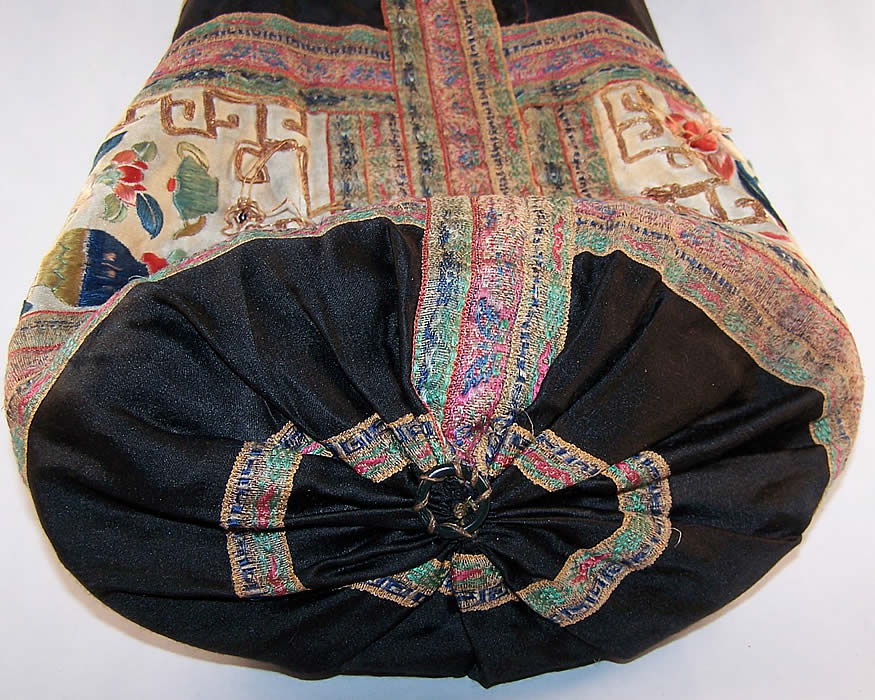 Chinese Silk Embroidered Sleeve Band Pouch Purse Close up.