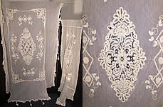 Antique Battenburg Tape Lace Net Bedspread & Pillow Sham