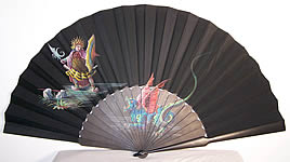 Antique Chinese Deity Winged Dragon Hand Painted Fan 