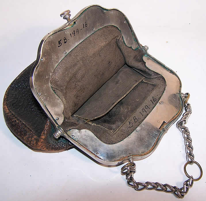 Victorian Silver Serpent Chatelaine Leather Sporran Purse Inside View