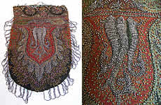 Antique Victorian Paisley Shawl Steel Cut Beaded Purse