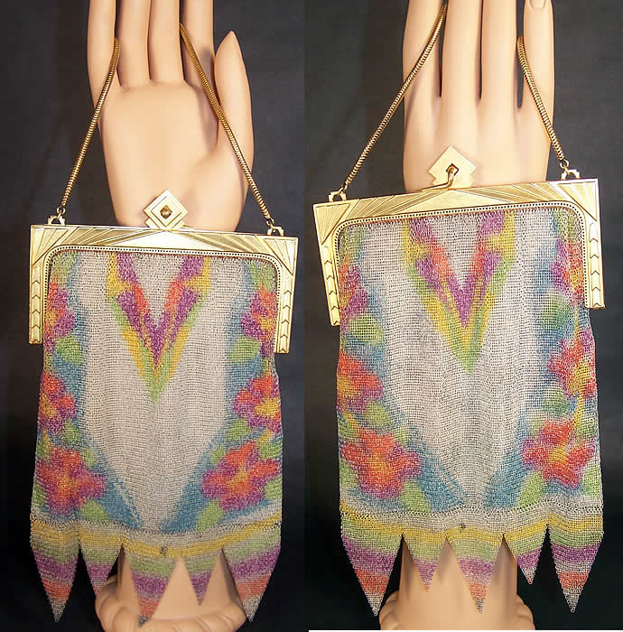 Vintage Whiting & Davis Mesh Bags Art Deco Purse  Front view.