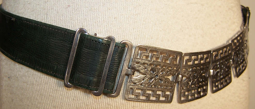 Antique Art Nouveau EPNS Silver Leather Belt side view