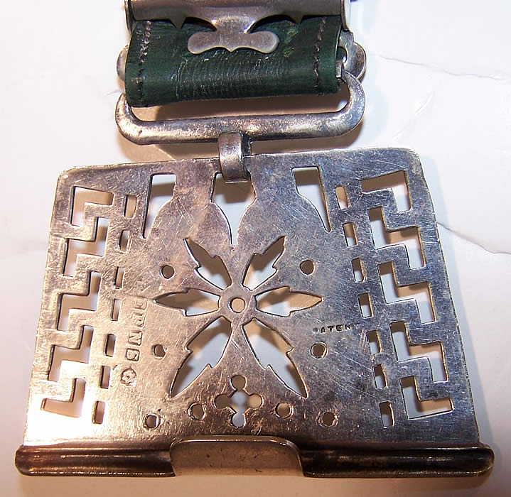 Antique Art Nouveau EPNS Silver Leather Belt Close up.