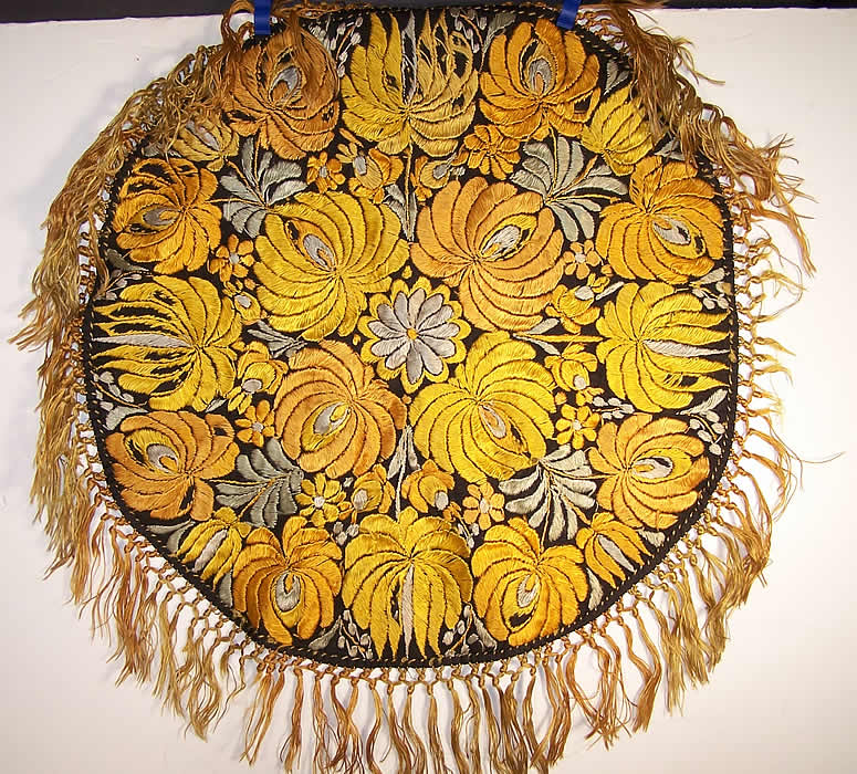 Matyo Hungarian Folk Embroidery Round Tablecloth Back View.