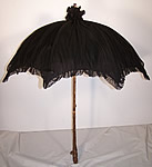 Edwardian Black Swiss Dot Net Burl Wood Handle Parasol