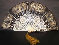 Victorian Lithograph Foil Inlay Pierced Flirting Mirror Fan