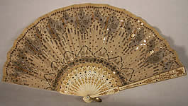 Victorian Gold Silk Sequin Ball Gown Dance Fan