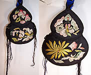 Antique Chinese Gourd Silk Embroidered Pouch Purse