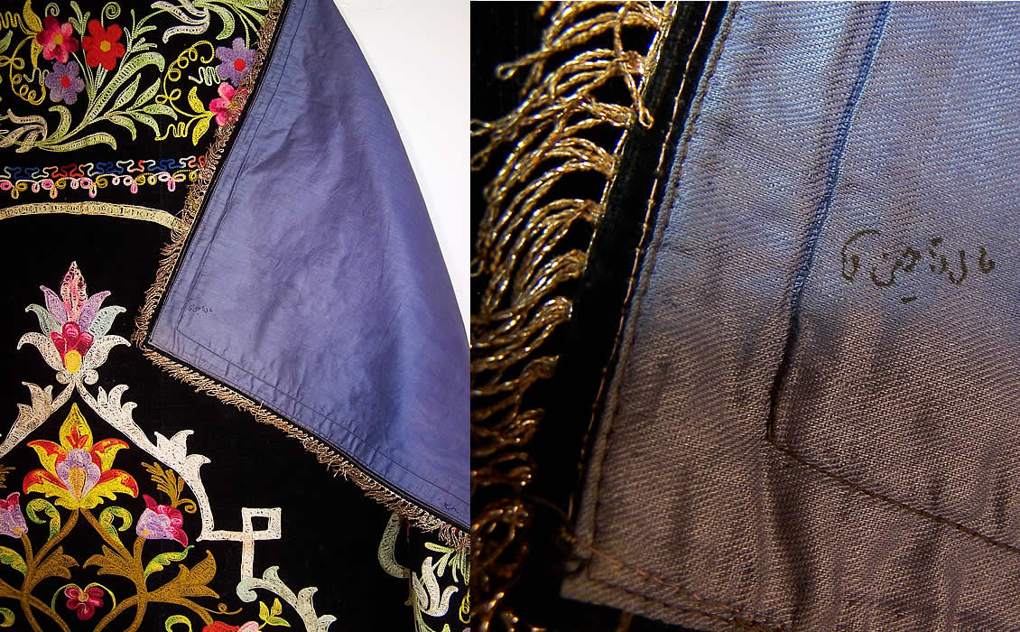 blue cotton backing with inked lettering & closer up.