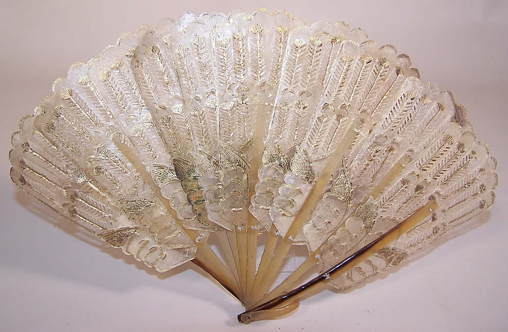Antique Vellum Gold Leaf Pierced Butterfly Indonesian Java Brise Fan