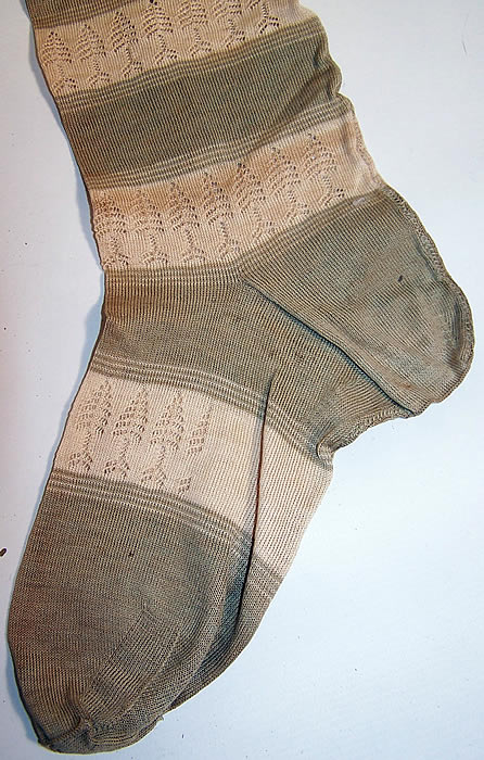 Victorian Ladies Green & White Striped Tree Thigh High Garter Stockings Socks 