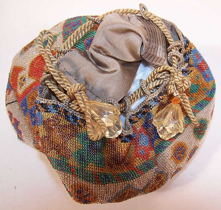 Art Deco Antique Beaded Oriental Rug Design Drawstring Flapper Bag Purse