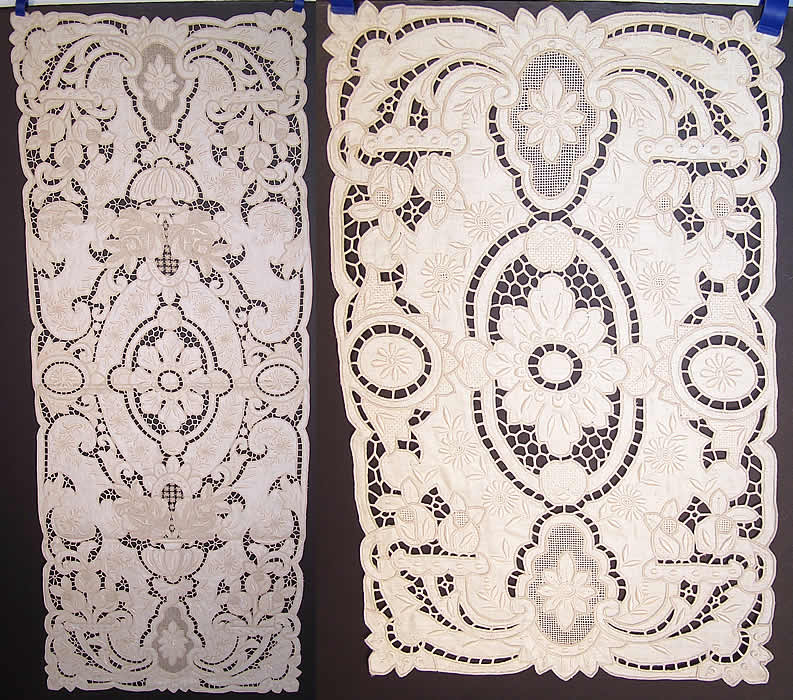 Vintage Madeira Embroidered Linen Lace Cutwork Runner & Placemat Set