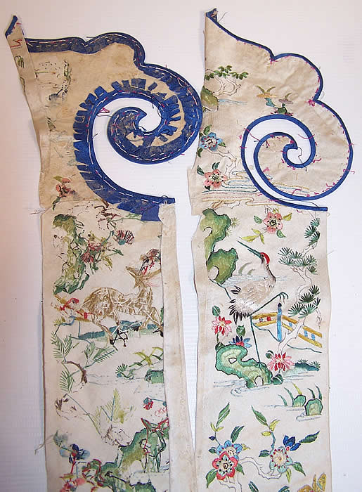 Antique Chinese Crane Bird Butterfly Deer Silk Embroidered Robe Trim
