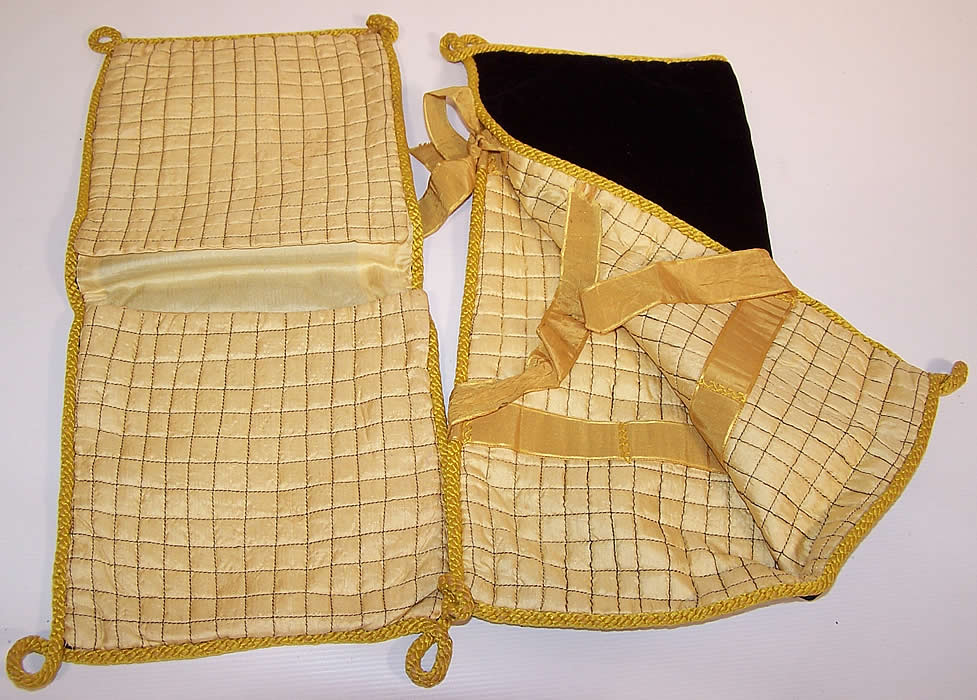 Victorian Velvet Fern Embroidered Lingerie Stocking Glove Hankie Holder Pair inside view