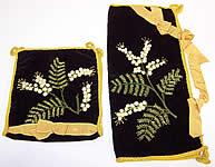 Vintage Victorian Velvet Fern Embroidered Lingerie Stocking Hankie Holder Pair
