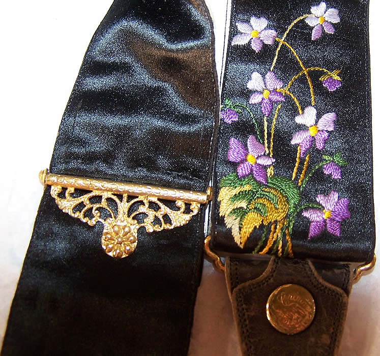 Victorian Crown Make Violet Embroidered Mourning Braces Suspenders 