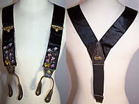 Victorian 1890s Crown Make Violet Embroidered Mourning Braces Suspenders 