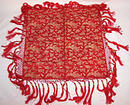 Antique Chinese Dragon Pheasant Red Gold Silk Brocade Tassel Tapestry Tablecloth
