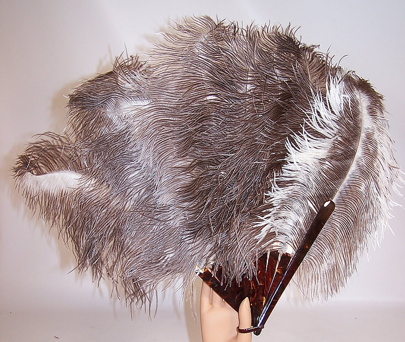 Antique Ostrich Farm Albertine Curacao Natural Gray Feather Fan 