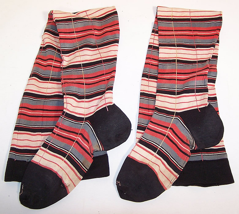 Victorian Colorful Striped Plaid Cotton Knit Thigh High Garter Stockings Socks