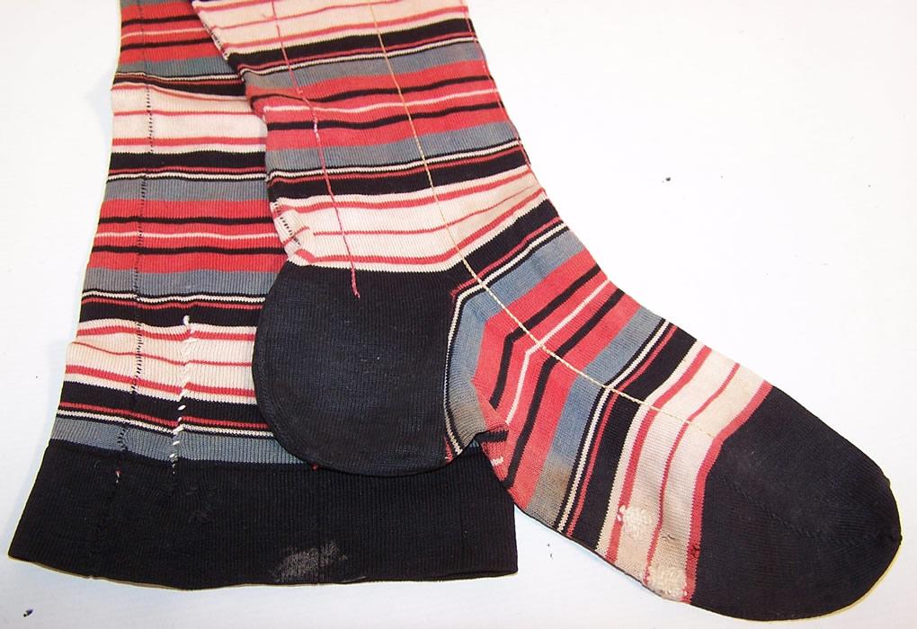 Victorian Colorful Striped Plaid Cotton Knit Thigh High Garter Stockings Socks