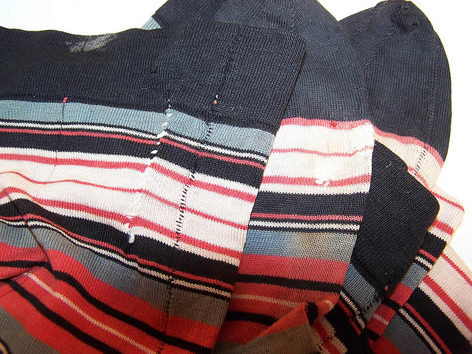 Victorian Colorful Striped Plaid Cotton Knit Thigh High Garter Stockings Socks