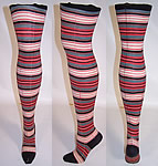 Victorian Colorful Striped Plaid Cotton Knit Thigh High Garter Stockings Socks