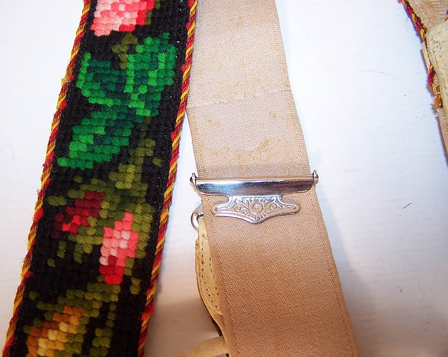 Victorian Gentlemen's Needlepoint Embroidered Suspenders Braces close up