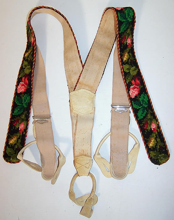Victorian Gentlemen's Needlepoint Embroidered Suspenders Braces