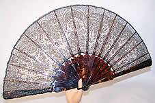 Victorian Antique Geslin A Paris France Black Chantilly Lace French Fan
